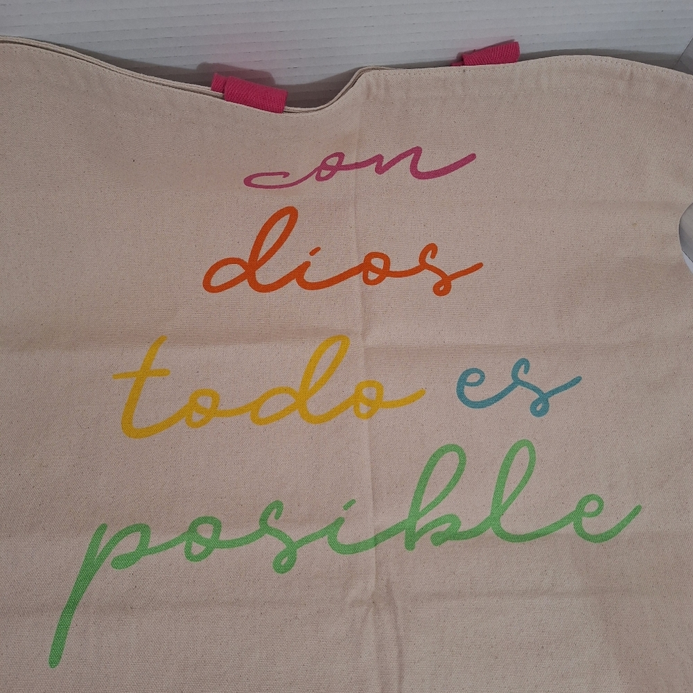 Boho Living With God All Things Are Possibls Spanish Canvas Cotton Tote Bag NWT - Picture 14 of 15
